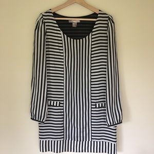 Long Sleeved Black and White Striped Dress